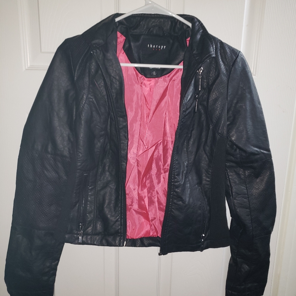 Therapy Black Leather pink lined Jacket